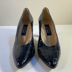 Womens Stuart Weitzman Brown Snakeskin Square Toe Block Heel Shoe Size 8B